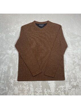 Johnston & Murphy Mens Brown V-Neck Sweater Small Polyester Rayon Blend